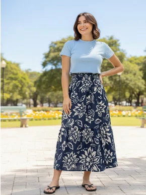 Saia Midi em Viscose Feminina Adulto 1.703421 Lecimar Marinho