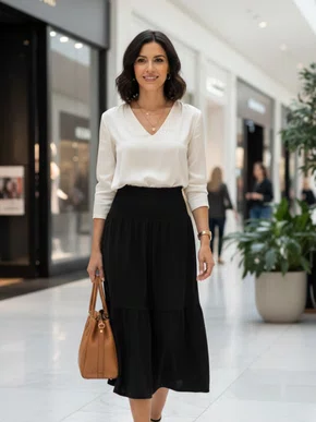 Saia Midi em Viscose Feminina Adulto 1.703421 Lecimar Preto