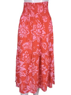 Saia Midi em Viscose Feminina Adulto 1.703421 Lecimar Vermelho e Rosa