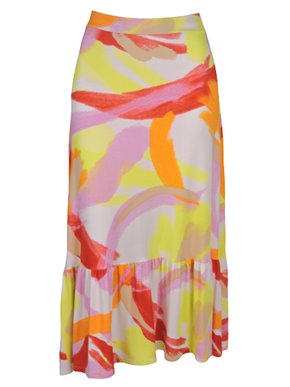 Saia Midi Feminina Adulto Detalhe Babado V582M Vila Flor Verde Neon e Vermelho