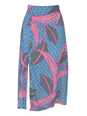 Saia Midi Feminina Adulto Detalhe Fenda V583T Vila Flor Verde e Rosa