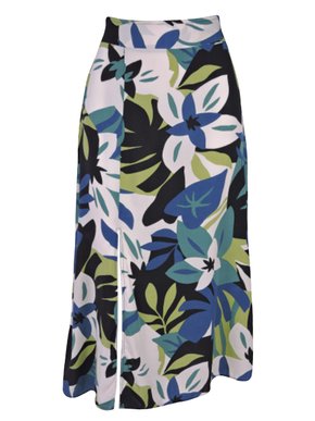 Saia Midi Feminina Adulto Detalhe Fenda V583T Vila Flor Azul, Verde e Branco