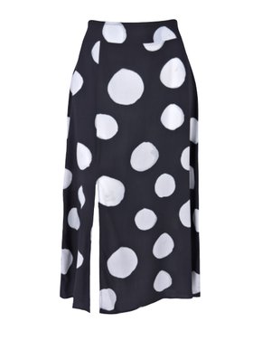 Saia Midi Feminina Adulto Detalhe Fenda V583T Vila Flor Preto e Branco