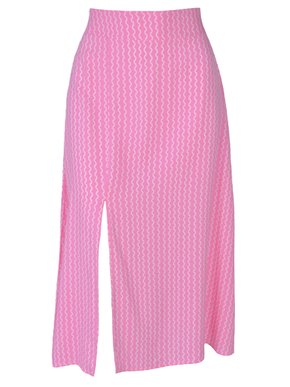 Saia Midi Feminina Adulto Detalhe Fenda V583T Vila Flor Rosa e Branco