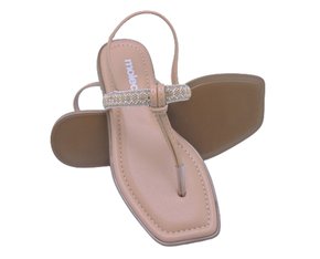 Sandália Rasteira Feminina Adulto Detalhe Strass 5491.104 Moleca Nude