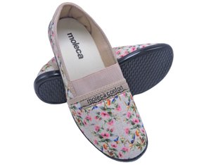 Sapatilha Feminina Adulto Floral Linho 520.59 Moleca Multi Bege