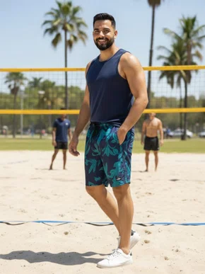 Short Volley De Tactel Masculino Folhas 560685 Mormaii Marinho e Verde