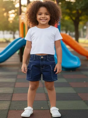 Shorts Jeans Cargo Feminino Infantil 4/8 6055 Maliinha Jeans Escuro