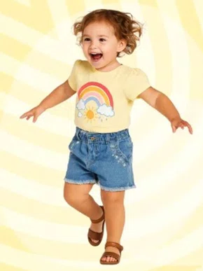 Shorts Jeans Feminino Bebê 1/3  6047 Maliinha Jeans Claro