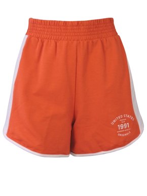 Shorts Runner Feminino Adulto Moletinho 1000109866 Enfim Laranja e Branco