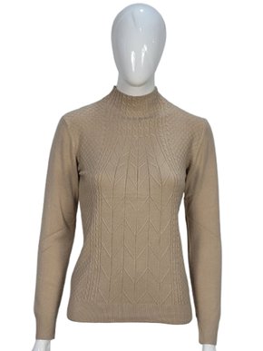 Suéter Feminino Gola Alta Modal trabalhado 2452 Dunialin Bege