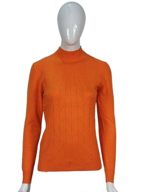 Suéter Feminino Gola Alta Modal trabalhado 2452 Dunialin Laranja
