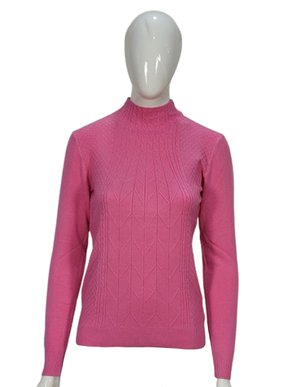 Suéter Feminino Gola Alta Modal trabalhado 2452 Dunialin Rosa