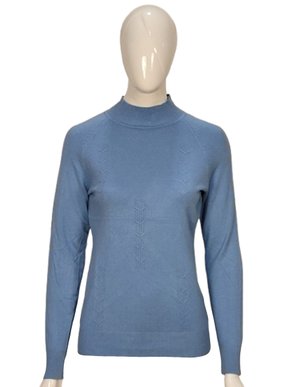 Suéter Feminino Gola Média Trabalhado  S00825 Dunialin Azul Claro