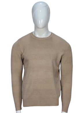 Suéter Masculino Gola Redonda Modal Trabalhado S03225 Dunialin Bege