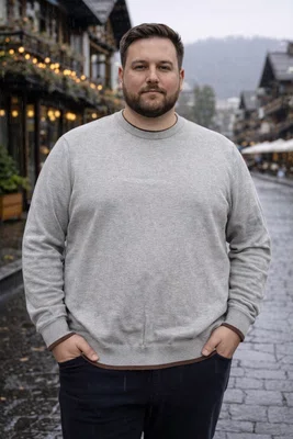 Sueter Masculino Plus Size Com Gola Redonda MS-100 Nautica Cinza Mescla