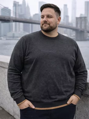 Sueter Masculino Plus Size Com Gola Redonda MS-100 Nautica Mescla Escuro