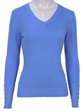 Suéter Tricô Feminino Detalhe Punho Com Botões 2453 Dunialin Azul