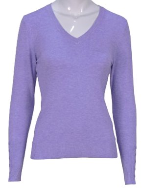 Suéter Tricô Feminino Detalhe Punho Com Botões 2453 Dunialin Lilás