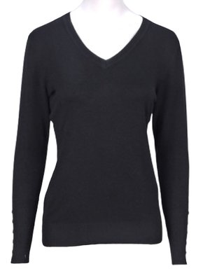 Sueter Tricô Feminino Detalhe Punho Com Botões 2453 Dunialin Preto