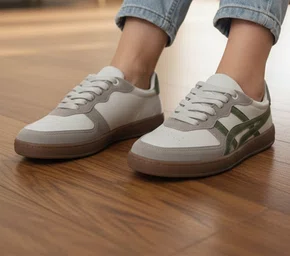 Tênis Casual Feminino Com Recortes 251628 Grazzia Aveia e Verde
