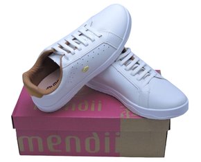 Tênis Feminino Adulto em Napa MDI71 Mendii Branco e Camel