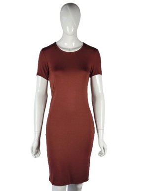 Vestido Básico Feminino Manga Curta Em Viscose Stretch 1000089473 Malwee Marrom