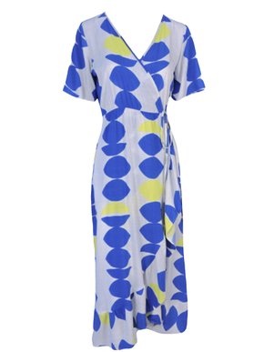 Vestido Envelope Midi Manga Curta V566T Vila Flor Gelo e Royal