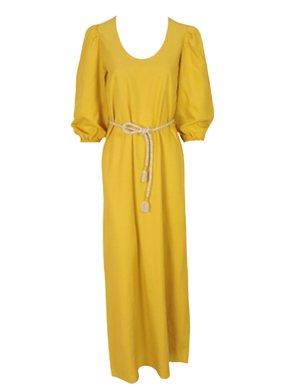 Vestido Feminino Midi Em Linho Com Amarração Hahl Hering Amarelo