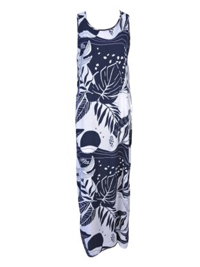Vestido Longo Feminino Adulto Sem Manga Estampado V809T Vila Flor Marinho