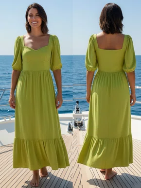 Vestido Midi Em Viscose Feminino Adulto 1.703381 Lecimar Verde Licor