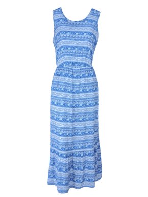 Vestido Midi Feminino Adulto Sem Manga Plus Size Estampado V224T Vila Flor Azul