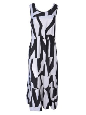 Vestido Midi Feminino Adulto Sem Manga Plus Size Estampado V224T Vila Flor Preto e Branco