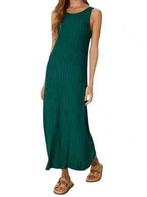 Vestido Midi Feminino Amplo Em Viscose 1000129581 Malwee Verde e Branco