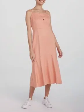Vestido Midi Feminino Com Alças Regulaveis Haff Hering Salmão