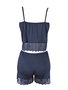 Baby Doll Feminino Adulto Liso De Liganete E Renda 410 Versally Marinho