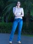 Calça Jeans Flare Feminina Adulto Com Recorte 5523 Dinar Azul Jeans