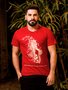 Camiseta Masculina Adulto Manga Curta Estampada Fio Tinto 1A21131 Base Vermelho