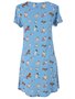 Camisola Manga Curta Feminina De Malha Estampa Cachorro E Gato V506M Vila Flor Azul