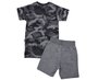 Conjunto Masculino Infantil 1-3 Camiseta Manga Curta e Bermuda Estampa Camuflada Brincar e Arte Chumbo