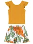 Conjunto Cropped e Shorts Feminino Infantil  1/3 Estampado 6000271 Nanai Amarelo e Branco