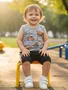 Conjunto Curto Masculino Bebê Regata E Shorts Estampa Trator Obras 718 Tacadu Cinza E Preto
