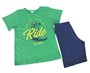 Conjunto Curto Masculino Infantil Com Estampa Dc Têxtil Verde e Marinho