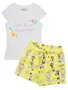 Conjunto Feminino Infantil 1-3 Blusa e Shorts Estampa Bailarina 1000074075 Carinhoso Creme e Amarelo