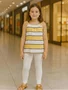 Conjunto Feminino Infantil 4-8 Blusa de Alça Listrada e Calça 1000047677 Carinhoso Amarelo e Branco