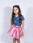 Conjunto Feminino Infantil 4-8 Blusa e Shorts 1000073897 Carinho Jeans e Rosa