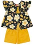 Conjunto Feminino Infantil 4/8 Onça Flores 1001012 Kyly Marinho e Amarelo