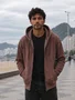 Jaqueta Masculina  De Moletom Flanelado Com Capuz 1000136333 Malwee Marrom