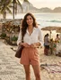 Shorts Em Viscolinho Feminino Adulto 1.703368 Lecimar Bege Outono