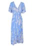 Vestido Envelope Midi Manga Curta V566T Vila Flor Gelo e Azul Claro